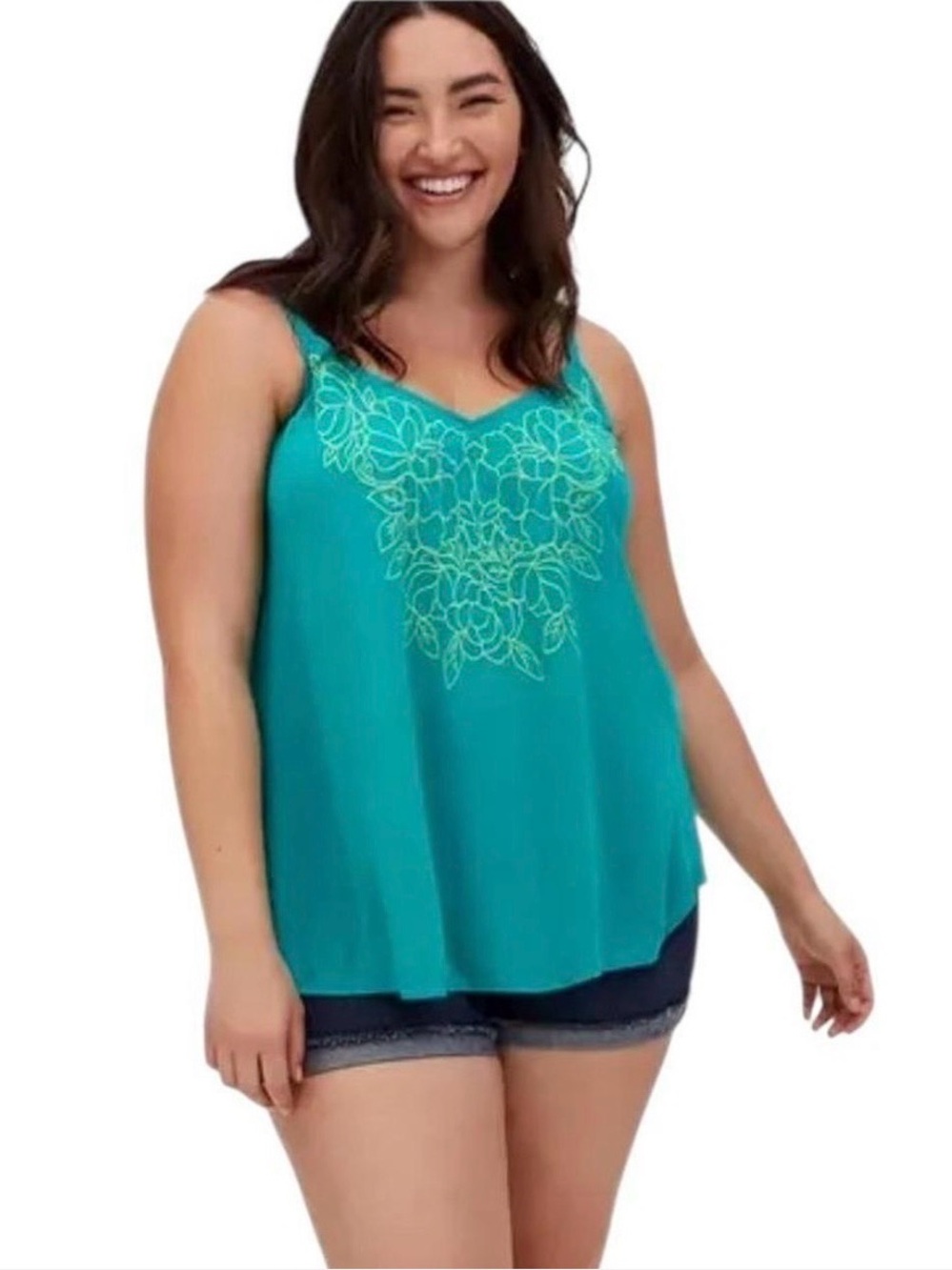 Torrid Sophie Embroidered Gauze Swing Cami in Turquoise (3X)